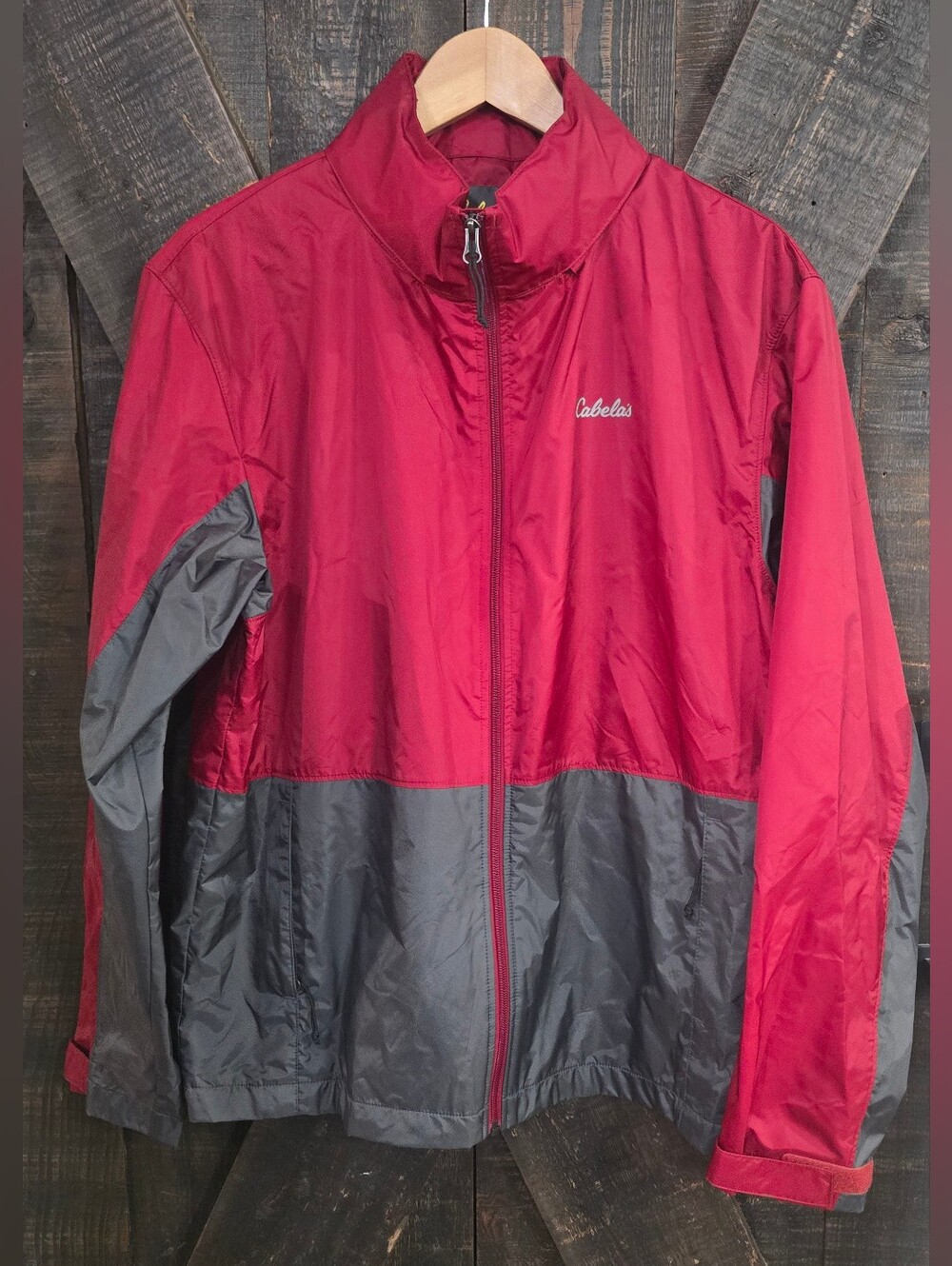 Cabela's Mens Two-Tone Red and Gray Windbreaker Jacket Size Large